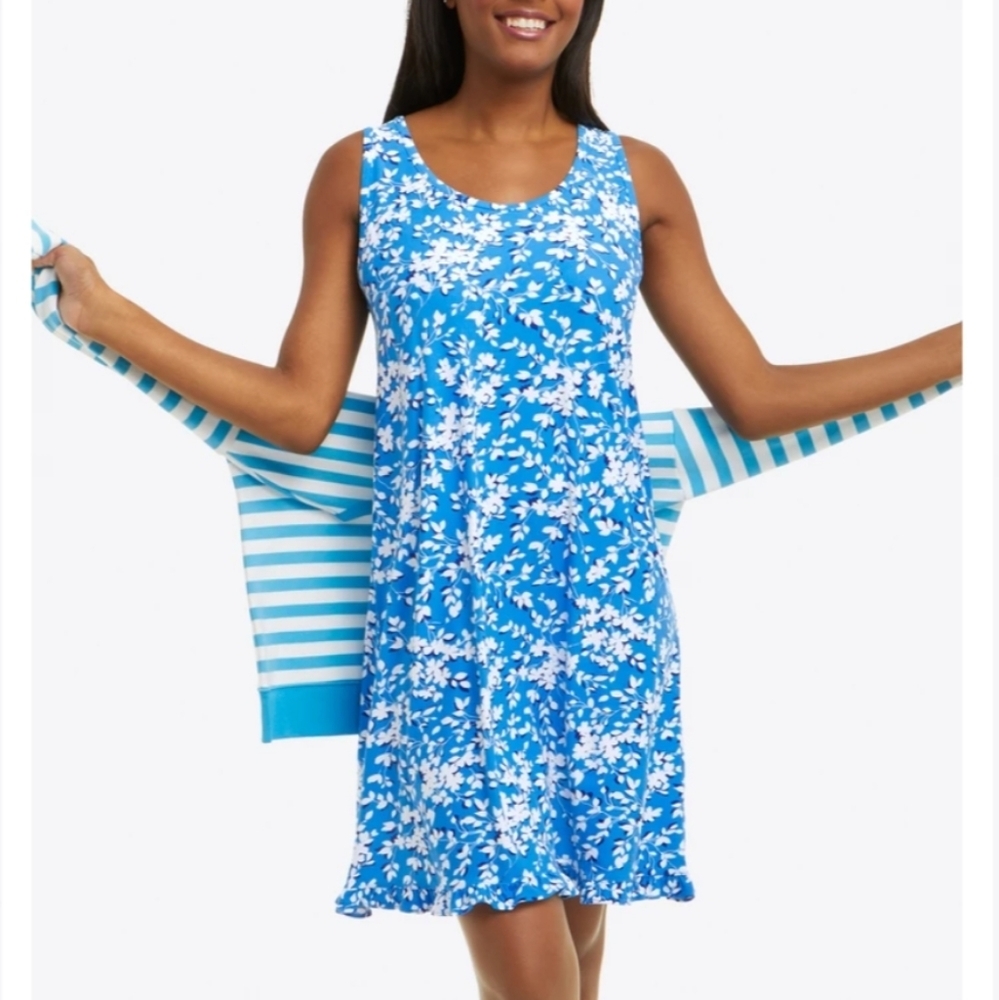 Draper James | Ruffle Sleeveless Nightie Dress in Blue Shadow Floral Size S/M